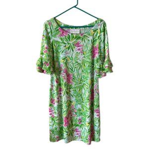Pappagallo Green and Pink Ruffled A-line Sundress